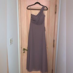 One Shoulder Bridesmaid Dress in Dark Mauve Chiffon
